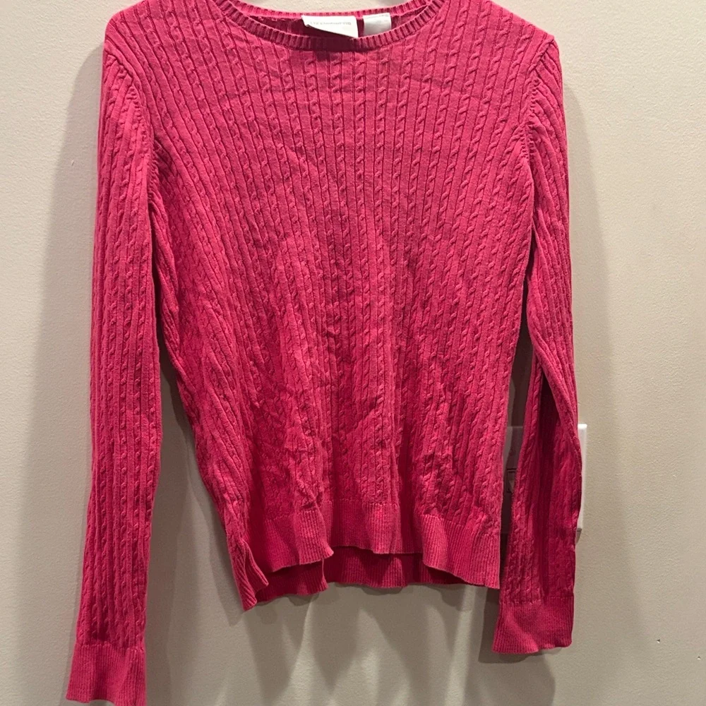 🔥2/$10 3/$12 Liz Claiborne Fuchsia Cable Knit Sweater - Picture 2 of 5